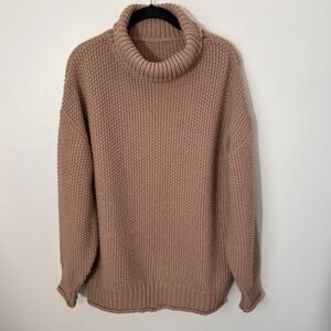 Womens Cozy Seed Stitch Turtleneck Sweater in Mocha Ribbed Hems‎ Winter Large